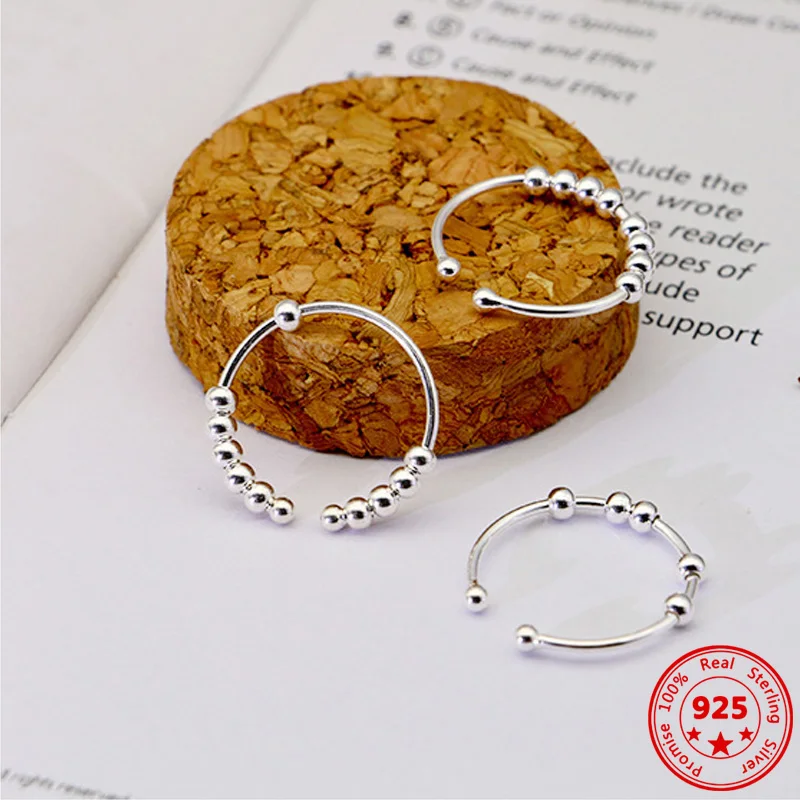 100% True 925 Sterling Silver Ladies & Men's Free Spin Stress Anxiety Ring Sterling Silver Fidget Beads Adjustable Ring
100% True 925 Sterling Silver Ladies & Men's Free Spin Stress Anxiety Ring Sterling Silver Fidget Beads Adjustable Ring