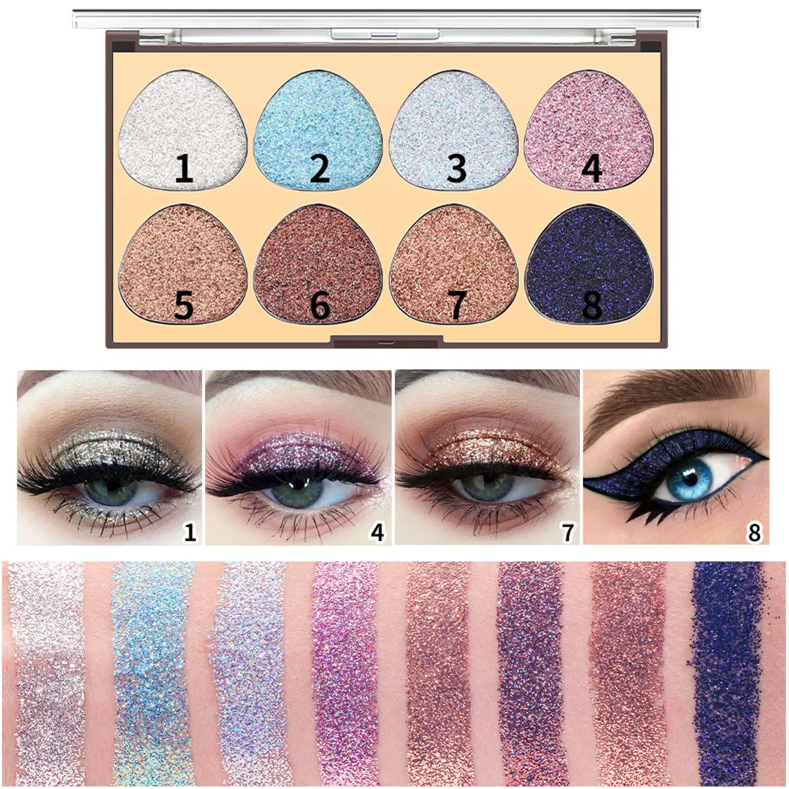 Eyeshadow Palette Fine Pressed 8 Colors Glitter Eye Makeup Palette Ultra Pigmented Shimmer Sparkling Eye Makeup Palette
Eyeshadow Palette Fine Pressed 8 Colors Glitter Eye Makeup Palette Ultra Pigmented Shimmer Sparkling Eye Makeup Palette
