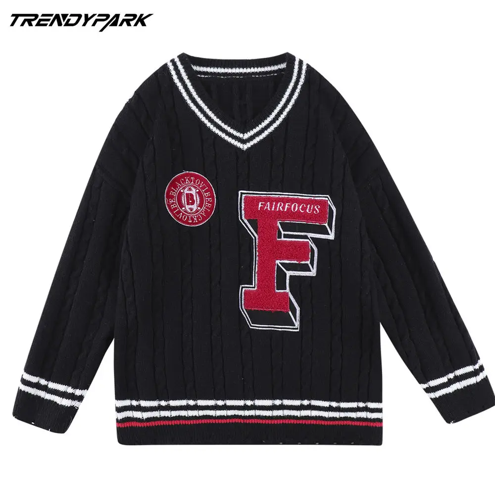 2022 Men's Pullovers Sweaters Letters Embroidery Streetwear Oversized Harajuku V Neck Knitwear Men Clothing Black Jumpers
2022 Men's Pullovers Sweaters Letters Embroidery Streetwear Oversized Harajuku V Neck Knitwear Men Clothing Black Jumpers