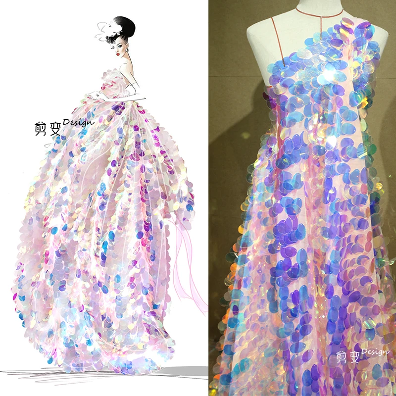 Creative Mermaid Scale Large Sequins Exaggerate Designer Fabric Laser Fantasy Mesh Dress Fabric
Creative Mermaid Scale Large Sequins Exaggerate Designer Fabric Laser Fantasy Mesh Dress Fabric