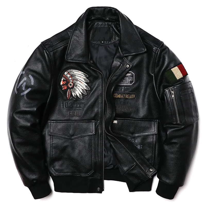 2023 New Indian Embroidery Genuine Leather Jacket Men's Cowhide Motorcycle Jackets Air Force Pilots Clothes Flying Suit
2023 New Indian Embroidery Genuine Leather Jacket Men's Cowhide Motorcycle Jackets Air Force Pilots Clothes Flying Suit