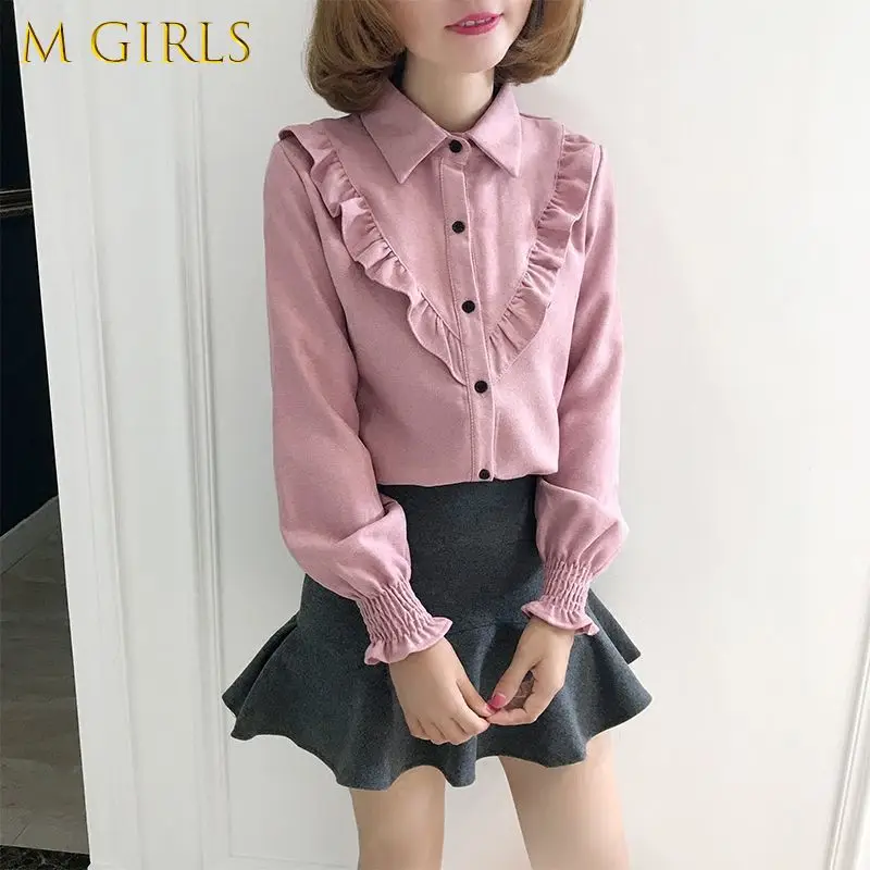 M GIRLS Shirts Women Solid Ruffles Long Sleeve Single Breasted Korean Chic Sweet Elegant Vintage Womens Daily Streetwear Mujer
M GIRLS Shirts Women Solid Ruffles Long Sleeve Single Breasted Korean Chic Sweet Elegant Vintage Womens Daily Streetwear Mujer