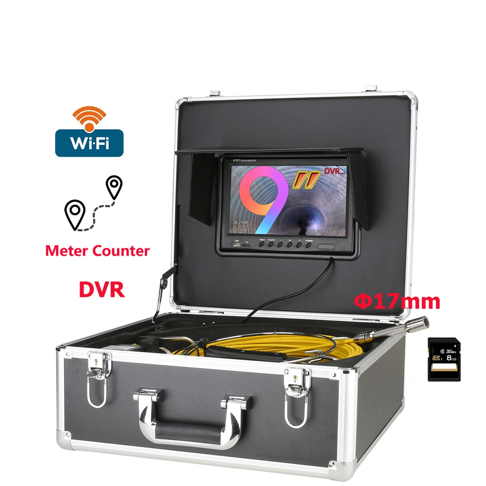9" Wireless WiFi DVR 20M-50M Pipe Inspection Video Camera 17MM 8GB SD Card Drain Sewer Pipeline Industrial Endoscope Android/IOS
9" Wireless WiFi DVR 20M-50M Pipe Inspection Video Camera 17MM 8GB SD Card Drain Sewer Pipeline Industrial Endoscope Android/IOS