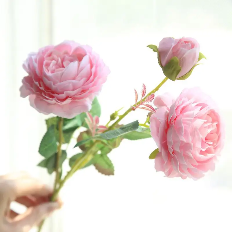 

Искусственный цветок пиона с 3 головками, ветка, Свадебный домашний стол, искусственный декор, розовая роза, Искусственный лист, Шелковый цветок, искусственный цветок