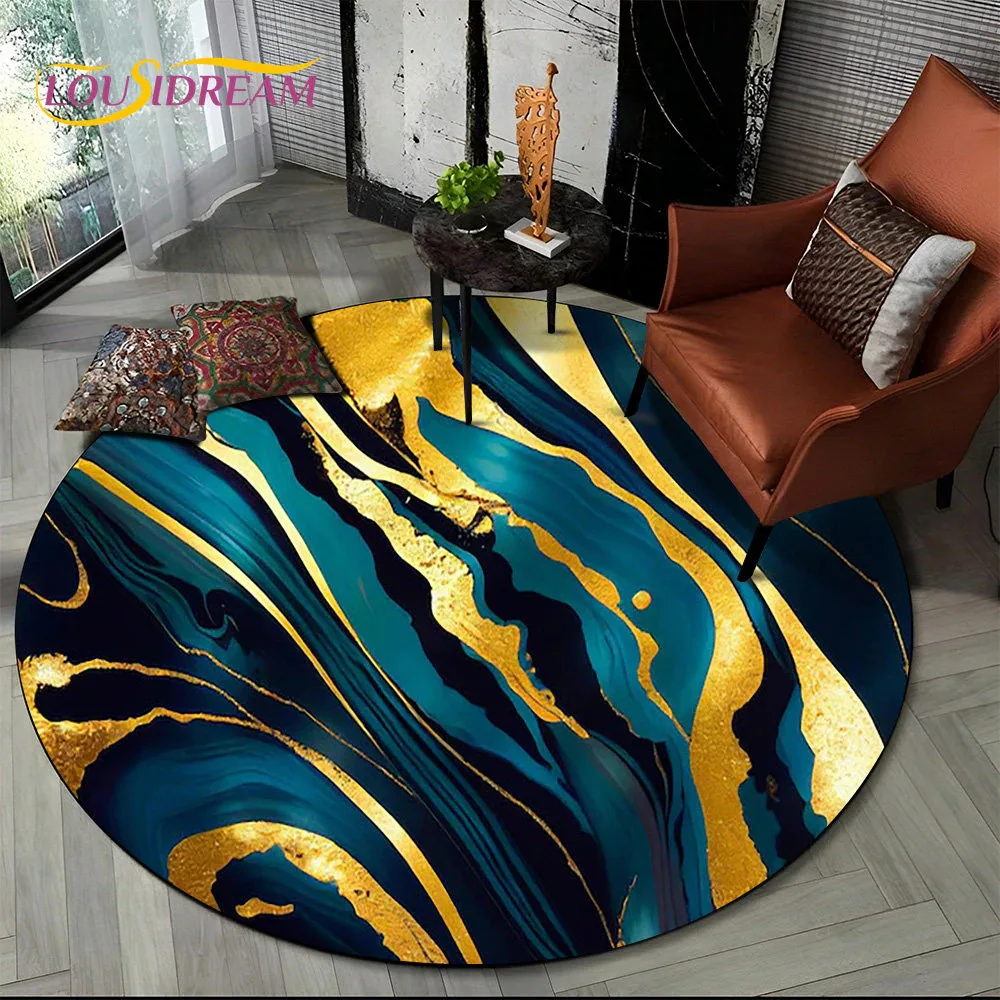 

HD Colour Gold Nordic Marble Splendid Round Area Rug,Carpet for Living Room Bedroom Sofa Playroom Decor,kids Non-slip Floor Mat