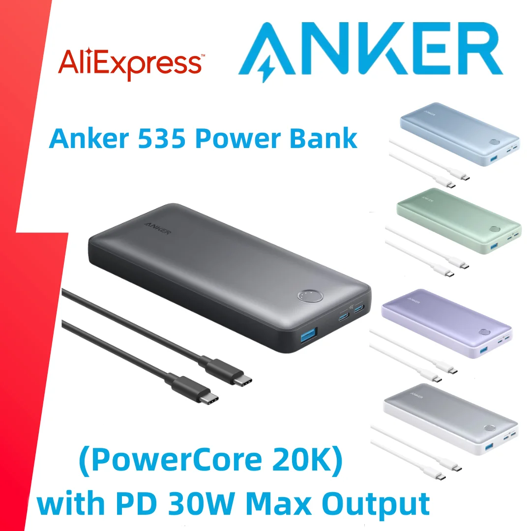 

Anker 535 Power Bank (PowerCore 20K) with PD 30W Max Output, Power IQ 3.0 Portable Charger, 20,000mAh Battery Pack for iPhone 14