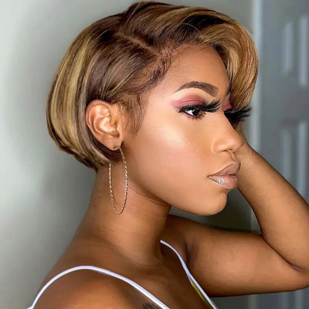 Highlight Human Hair Pixie Cut Ombre Wigs For Women Transparent Lace T Part Natural Hair Brazilian Bone Straight Short Bob Wig
Highlight Human Hair Pixie Cut Ombre Wigs For Women Transparent Lace T Part Natural Hair Brazilian Bone Straight Short Bob Wig