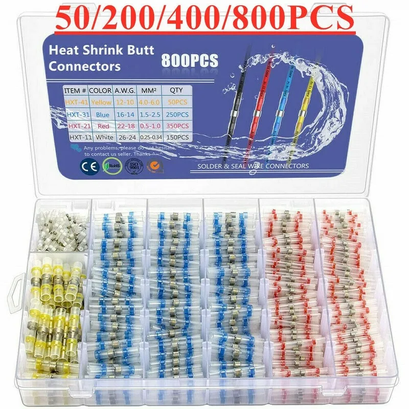 800pcs Solder Seal Wire Connectors Waterproof Electrical Wire Terminals Butt Splice Heat Shrink Insulated Cable Crimp Automobile
800pcs Solder Seal Wire Connectors Waterproof Electrical Wire Terminals Butt Splice Heat Shrink Insulated Cable Crimp Automobile