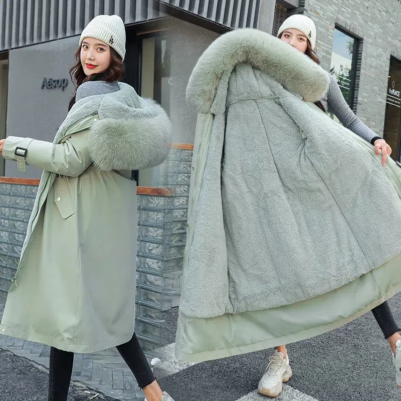 Женские парки, новинка 2022, зимняя куртка с меховой подкладкой, длинное пальто, Толстая теплая Женская парка с флисовой подкладкой и капюшоном, раздвижная верхняя одежда
Женские парки, новинка 2022, зимняя куртка с меховой подкладкой, длинное пальто, Толстая теплая Женская парка с флисовой подкладкой и капюшоном, раздвижная верхняя одежда
