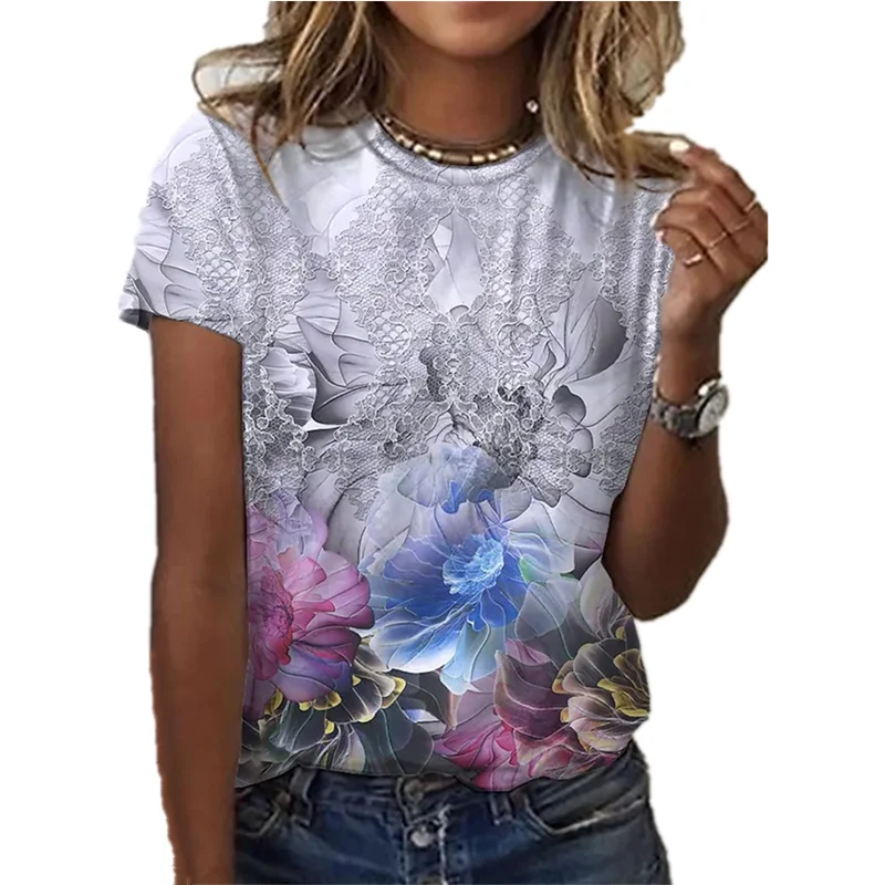 2022 New Fashion Summer Short Sleeve Rose Flower Print T-Shirt Ladies Casual Plus Size 3D Rose Print Comfortable Top 
2022 New Fashion Summer Short Sleeve Rose Flower Print T-Shirt Ladies Casual Plus Size 3D Rose Print Comfortable Top