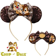 Disney Chip n Dale Ears Headband for Women Cartoon Squirrel Hairband Kids Sequin Bow Hair Accessories Girl Festival Party Gift