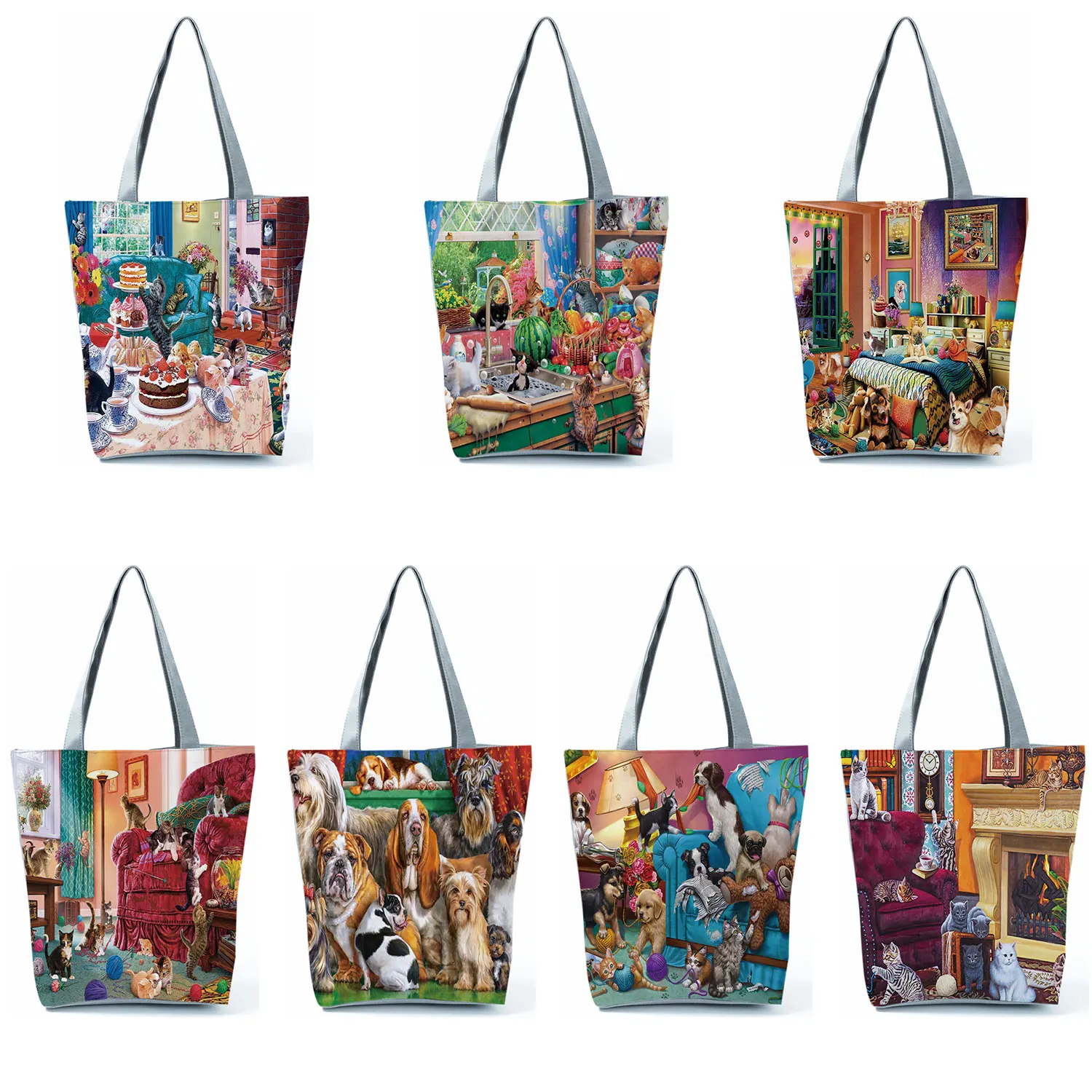 Oil Painting Cat Dog Print Women Designer Tote Bags Reusable Shopping Bag For Groceries Shoulder Bags for Lady Handbags Foldable
Oil Painting Cat Dog Print Women Designer Tote Bags Reusable Shopping Bag For Groceries Shoulder Bags for Lady Handbags Foldable
