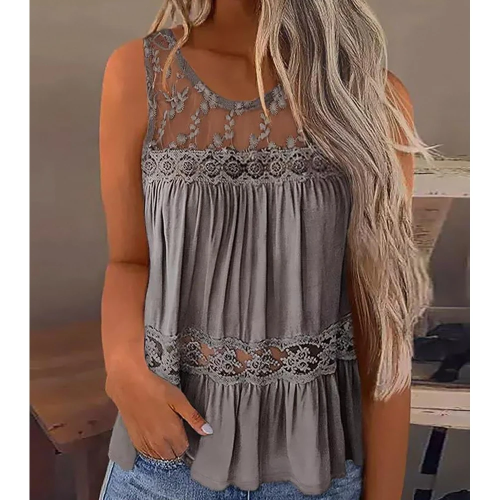 Wepbel Lace Tank Top Women Summer Sleeveless Patchwork Ruffled Round Neck Vest Sexy See Though Casual Tshirt Top
Wepbel Lace Tank Top Women Summer Sleeveless Patchwork Ruffled Round Neck Vest Sexy See Though Casual Tshirt Top