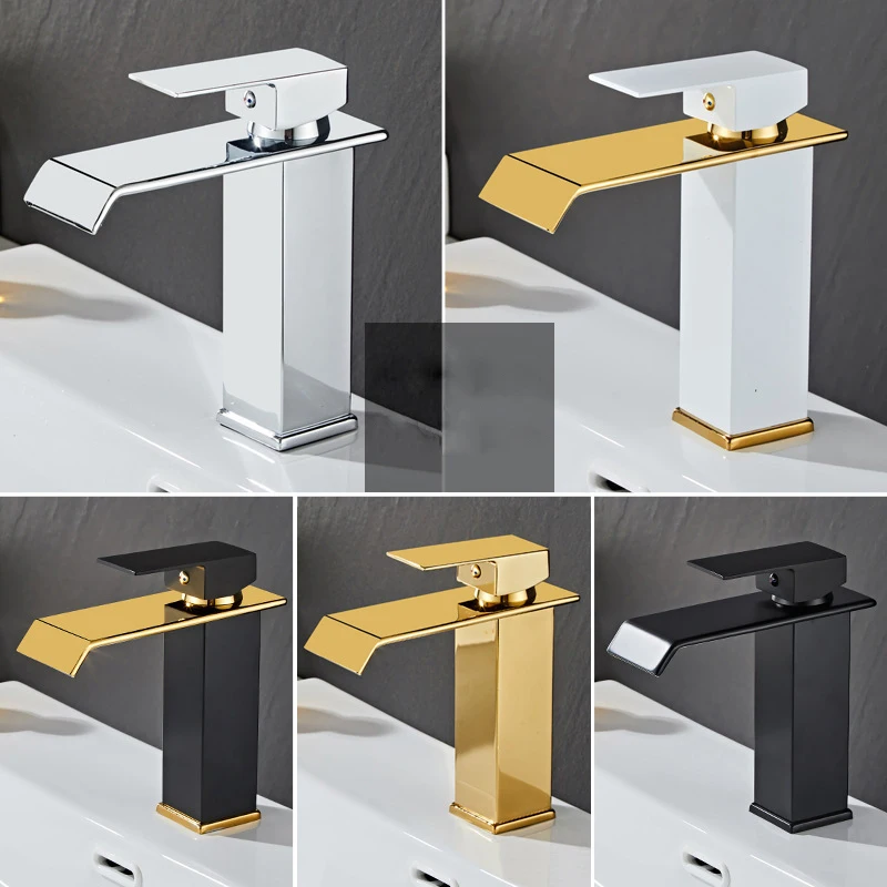 

Bathroom Basin Waterfall Faucet Deck Mounted Black Sink Faucets Cold and Hot Water Mixer Tap Vanity Vessel Sink Brass Sink Taps