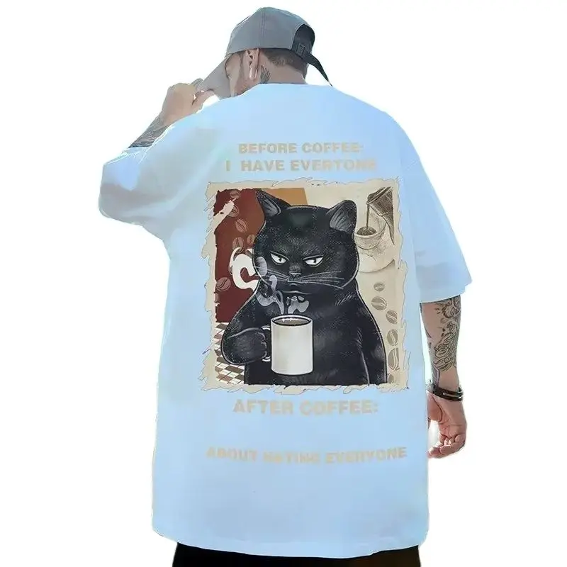 New Black Cat Coffee Printing T-shirt Men Women Oversize Casual Cotton T-shirt
New Black Cat Coffee Printing T-shirt Men Women Oversize Casual Cotton T-shirt