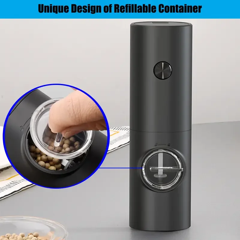Stainless Steel Electric Pepper Grinder Set with Adjustable Coarseness and LED Light
Stainless Steel Electric Pepper Grinder Set with Adjustable Coarseness and LED Light