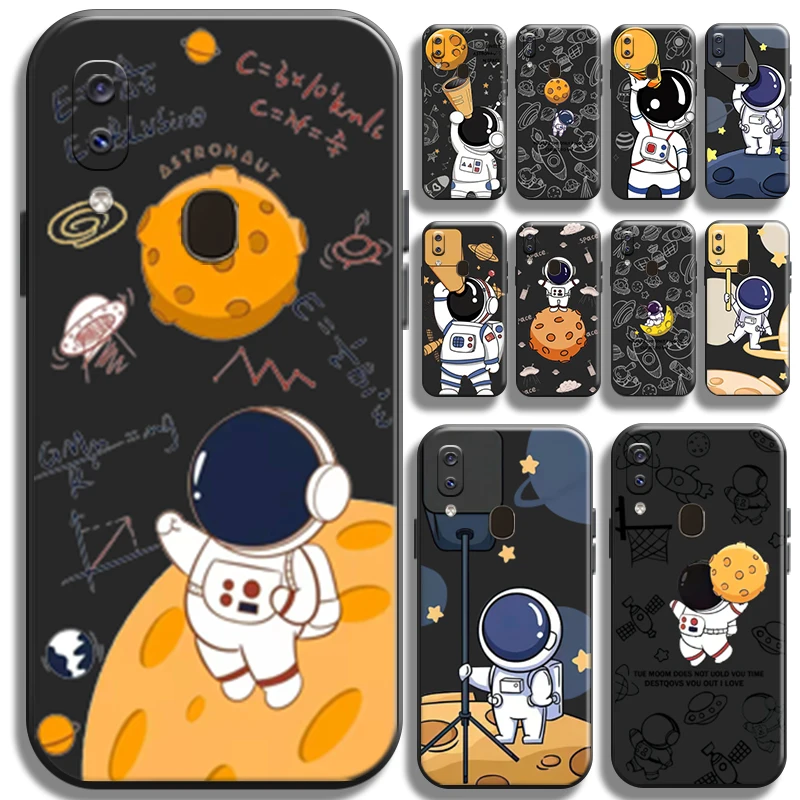 

Funny Astronaut Telescope Phone Case For Samsung Galaxy A20 A20S Cases Coque Shell Funda Cover Liquid Silicon TPU Soft Black