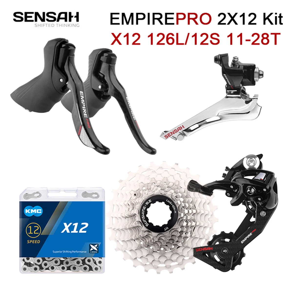 

SENSAH Empire Pro 2x12 Speed Groupset 24S Shifter Derailleur KMC X12 Road Bike Chain Ultralight Cassette 28/32/34T 12S Groupset