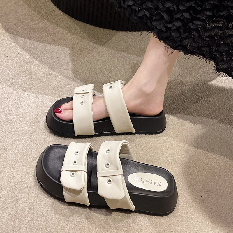 Шлепанцы женские на платформе, сандалии с пряжкой, плоская подошва, повседневные шлепанцы для ходьбы, пляжные тапочки, летняя модель
Шлепанцы женские на платформе, сандалии с пряжкой, плоская подошва, повседневные шлепанцы для ходьбы, пляжные тапочки, летняя модель