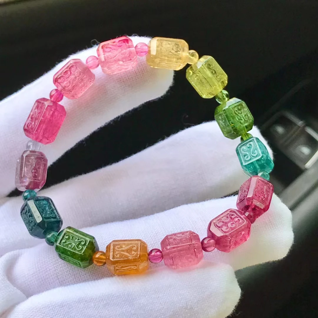 Natural Colorful Tourmaline Bracelet Rainbow Clear Barrel Carved Beads 10.9*7mm Brazil Tourmaline Women Men AAAAAAA
Natural Colorful Tourmaline Bracelet Rainbow Clear Barrel Carved Beads 10.9*7mm Brazil Tourmaline Women Men AAAAAAA