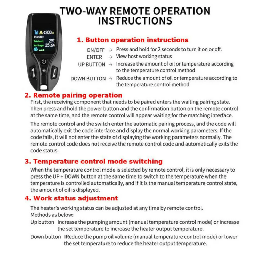 Parts Switch Remote Controller Truck 2-In-1 Car For Diesel Air Parking Heater LCD Durable Practical High Quality
Parts Switch Remote Controller Truck 2-In-1 Car For Diesel Air Parking Heater LCD Durable Practical High Quality