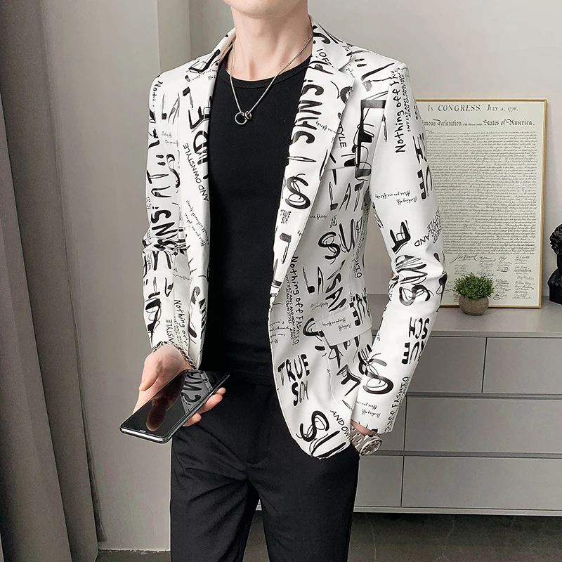 Letter Printing Blazer Spring Autumn Men Slim Fit Social Suit Coat Fashion Men Brand Clothing Wedding Party Formal Dress Jacket
Letter Printing Blazer Spring Autumn Men Slim Fit Social Suit Coat Fashion Men Brand Clothing Wedding Party Formal Dress Jacket