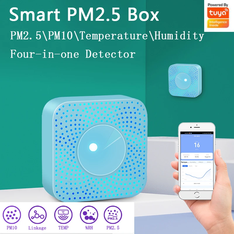 Смарт-детектор воздуха Tuya PM2.5 PM10 4 в 1 с Wi-Fi и датчиком температуры и влажности
Смарт-детектор воздуха Tuya PM2.5 PM10 4 в 1 с Wi-Fi и датчиком температуры и влажности