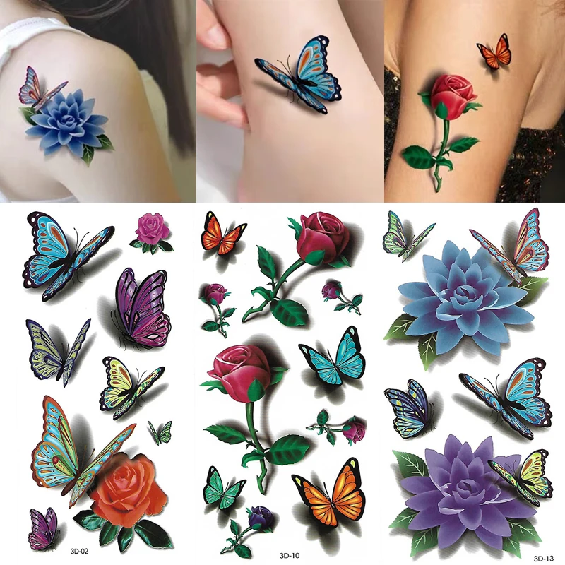 

Sdotter 3D Butterfly Tattoos Stickers Waterproof Flower Butterfly Body Art Water Transfer Temporary Tattoo Stickers Arm Wrist Fa