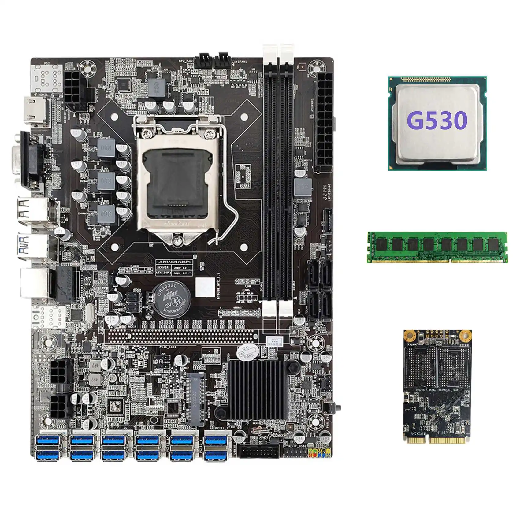 Материнская плата B75 BTC для майнинга 12 PCIE на USB3.0 + G530 CPU + DDR3 4 Гб 1600 МГц RAM + 128G MSATA SSD B75 USB материнская плата для майнинга
Материнская плата B75 BTC для майнинга 12 PCIE на USB3.0 + G530 CPU + DDR3 4 Гб 1600 МГц RAM + 128G MSATA SSD B75 USB материнская плата для майнинга