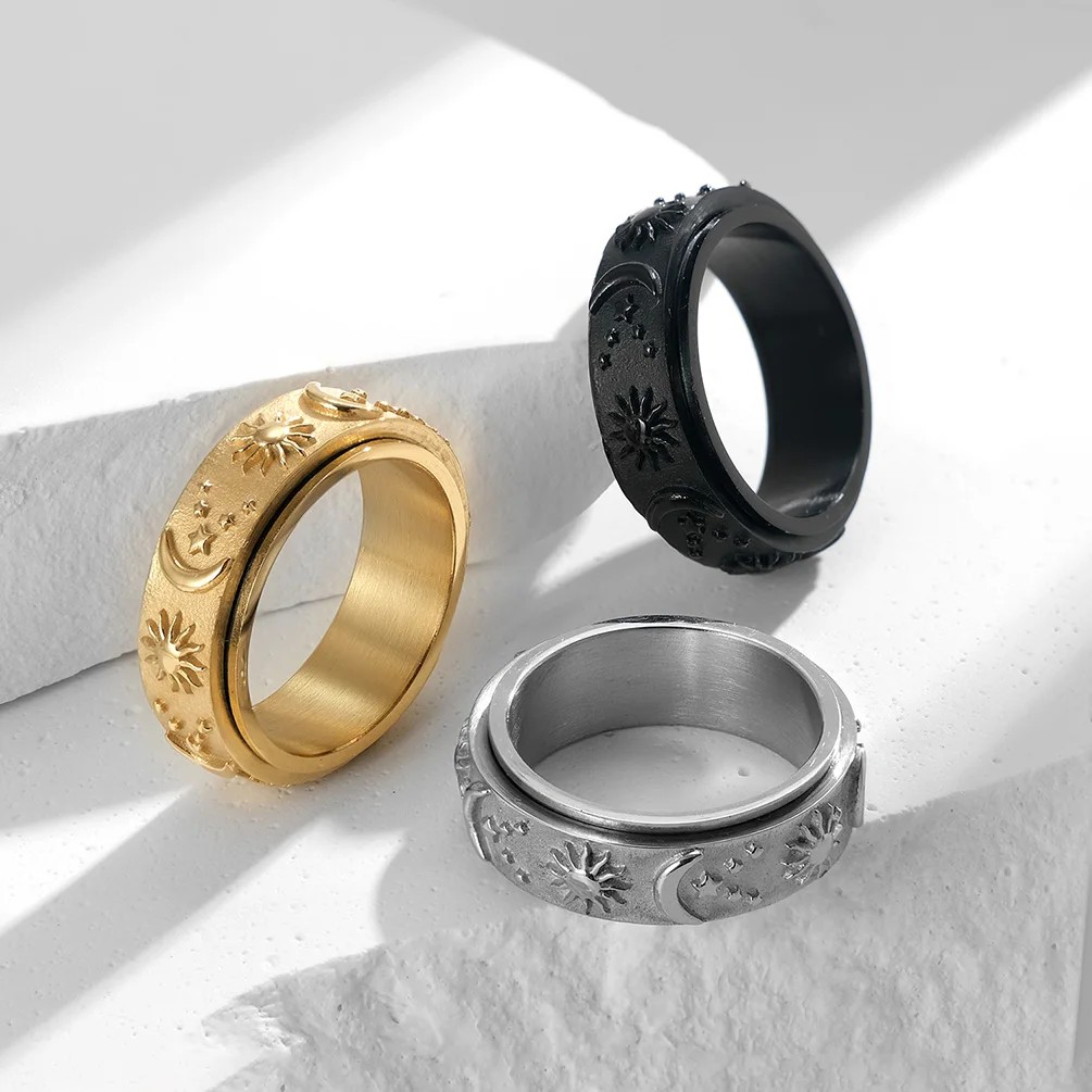 Spinner Ring for Women Men 8MM Sun Moon Star Stainless Steel Promise Couple Rings Vintage Spinning Lucky Unisex Jewelry
Spinner Ring for Women Men 8MM Sun Moon Star Stainless Steel Promise Couple Rings Vintage Spinning Lucky Unisex Jewelry