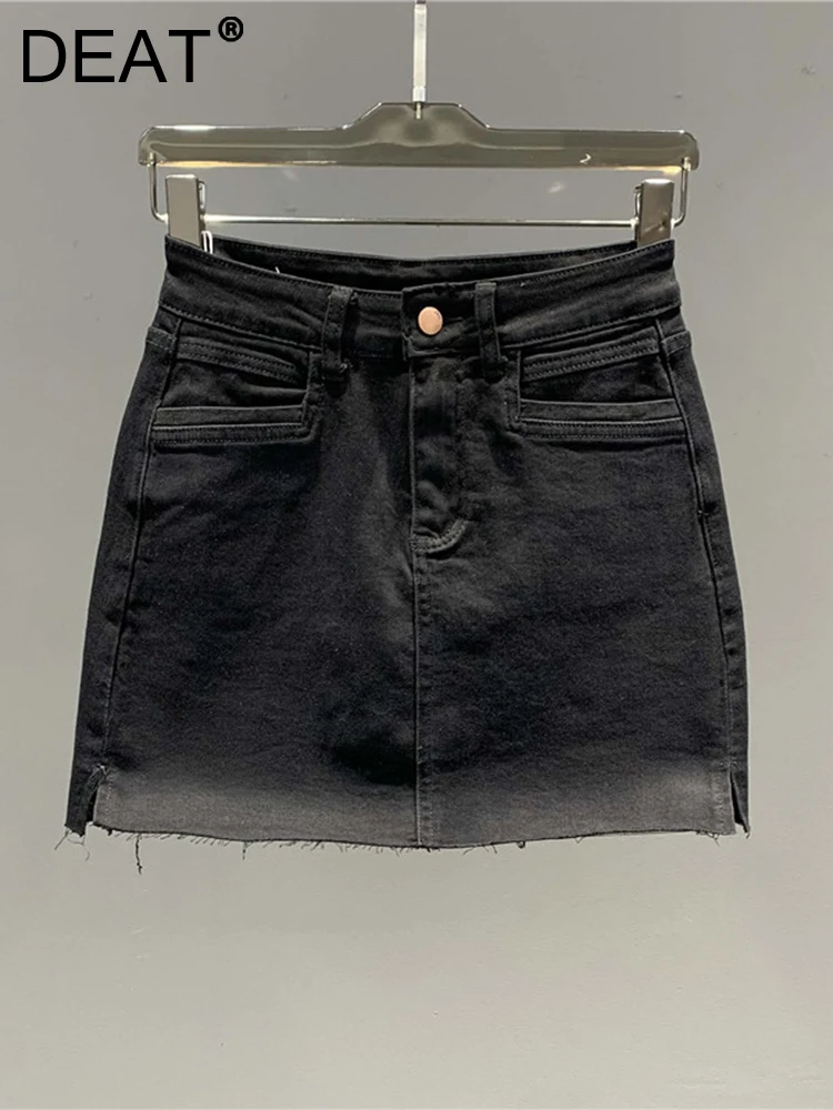 

Женская джинсовая мини-юбка с карманами DEAT, однотонная трапециевидная юбка с завышенной талией, облегающая бедра, 29L1360, лето 2023