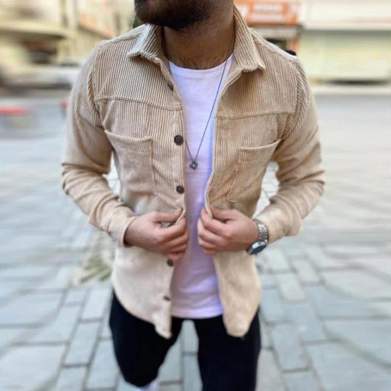Vintage Buttoned Turn-down Collar Solid Color Jackets Men Leisure Long Sleeve Corduroy Shirt Coats Spring Mens Fashion Outerwear
Vintage Buttoned Turn-down Collar Solid Color Jackets Men Leisure Long Sleeve Corduroy Shirt Coats Spring Mens Fashion Outerwear
