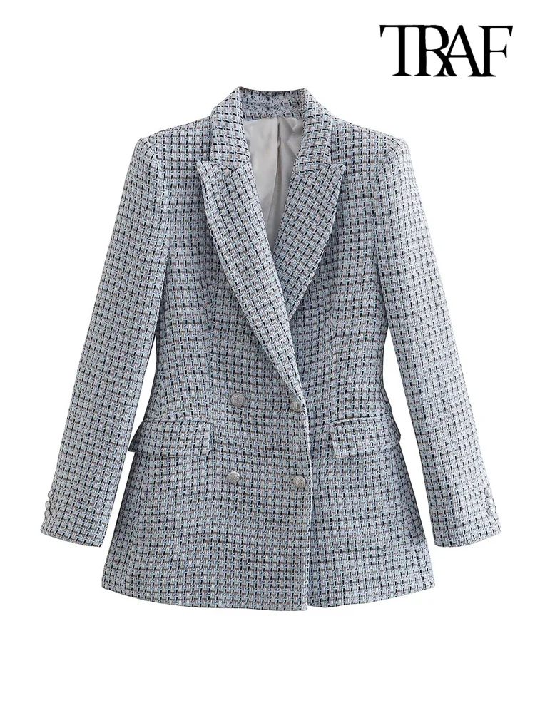 TRAF Women Fashion Tweed Double Breasted Blazer Coat Vintage Long Sleeve Flap Pockets Female Outerwear Chic Veste Femme
TRAF Women Fashion Tweed Double Breasted Blazer Coat Vintage Long Sleeve Flap Pockets Female Outerwear Chic Veste Femme