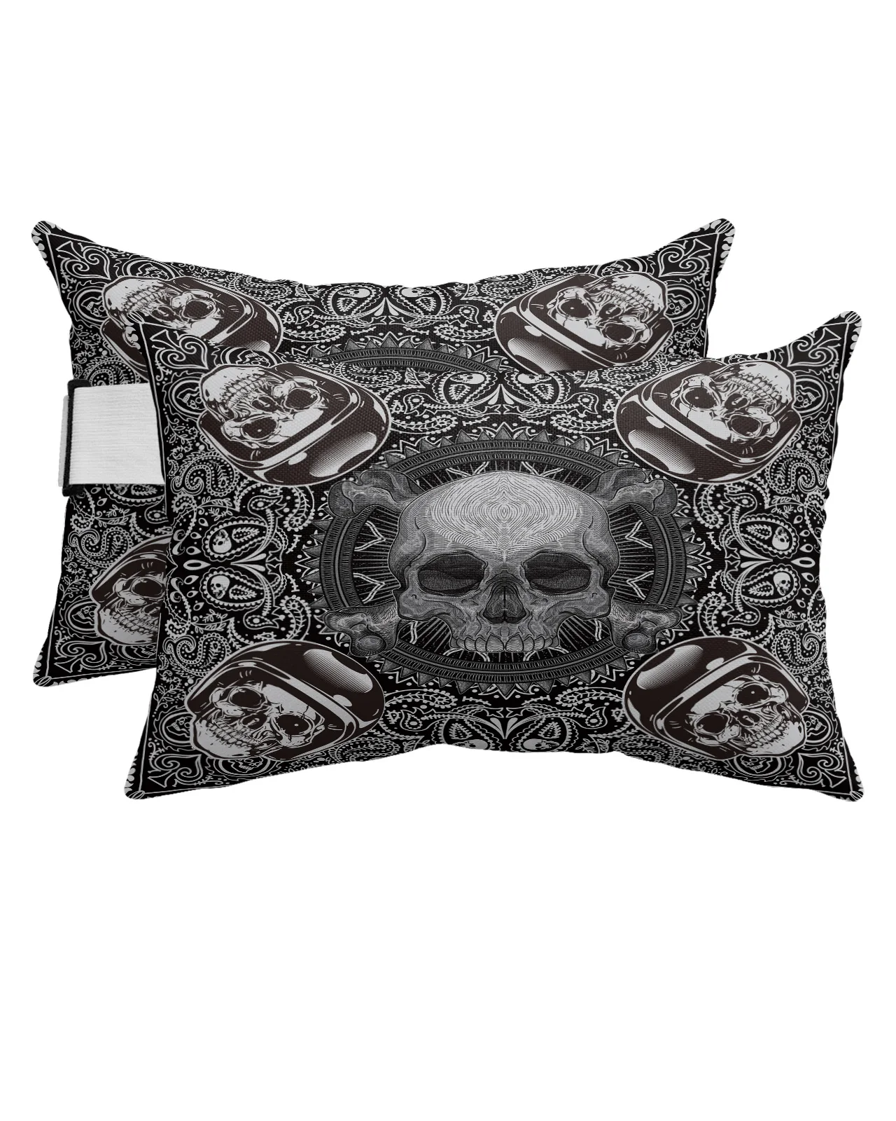 

Skull Head Paisley Pattern Waterproof Pillow With Insert Adjustable Elastic Lounge Chair Recliner Head Lumbar Travel Pillow