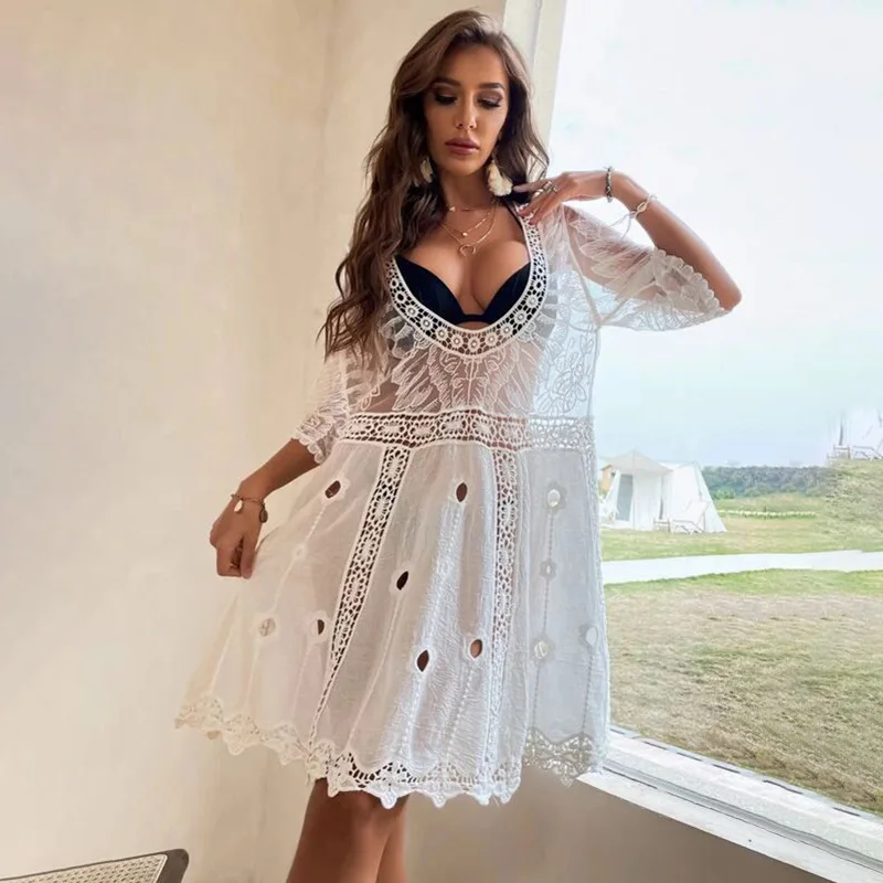 TEELYNN White Lace Cardigan See Through Long Blouse Women Bikini Cover Up Vintage Sexy Boho Beach Summer 2022 Vestido Smock Robe
TEELYNN White Lace Cardigan See Through Long Blouse Women Bikini Cover Up Vintage Sexy Boho Beach Summer 2022 Vestido Smock Robe