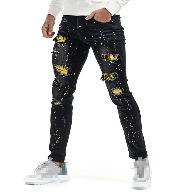 Paint Print Black Skinny Jeans Men Fashion Destroyed Frayed Patch Ripped Jeans Man Casual Slim Fit Denim Pencil Pants Streetwear
Paint Print Black Skinny Jeans Men Fashion Destroyed Frayed Patch Ripped Jeans Man Casual Slim Fit Denim Pencil Pants Streetwear