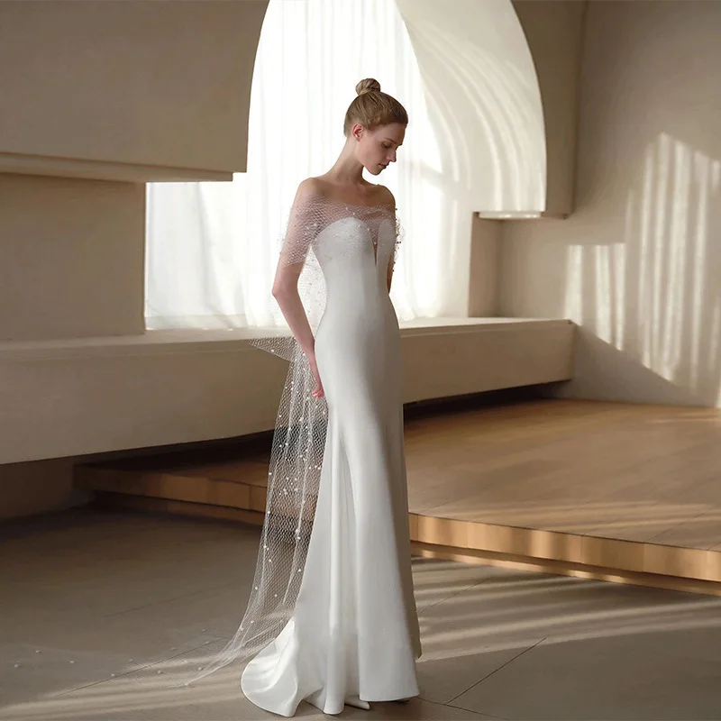 Vintage Wedding Dress Mermaid White Satin Strapless Sweetheart Ribbon Sequiens Cloak Shawl Customize Bridal Gowns High-end New
Vintage Wedding Dress Mermaid White Satin Strapless Sweetheart Ribbon Sequiens Cloak Shawl Customize Bridal Gowns High-end New