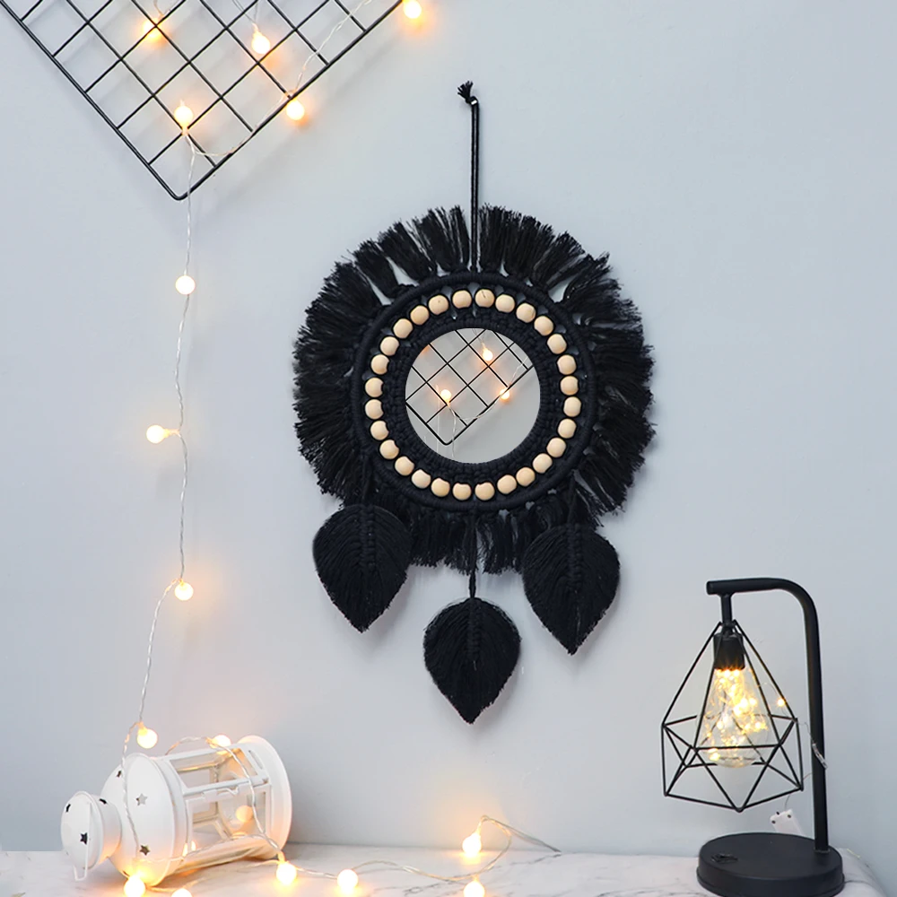Macrame Mirror Black Wall Mirror Leaf Wooden Beads Boho Home Decoration Wall Art Ornament Aesthetic Room Decor For Living Room
Macrame Mirror Black Wall Mirror Leaf Wooden Beads Boho Home Decoration Wall Art Ornament Aesthetic Room Decor For Living Room