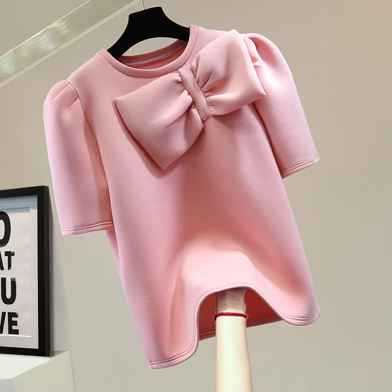 Bow Puff Sleeve T-shirt 2022 Summer Loose Pure Color Tshirt Womans Stretch Top Fashion Pink Tees T Shirt Women Clothing Tees
Bow Puff Sleeve T-shirt 2022 Summer Loose Pure Color Tshirt Womans Stretch Top Fashion Pink Tees T Shirt Women Clothing Tees