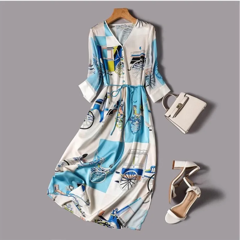 

Летнее шелковое платье Limiguyue с рукавом три четверти, женское винтажное платье во французском стиле, ТРАПЕЦИЕВИДНОЕ удобное платье с принтом, U851