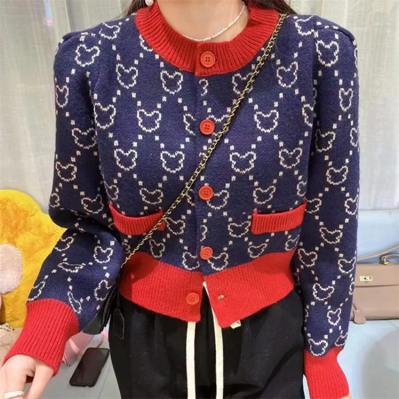 Women winter Round neck Cartoon Bear pattern knitted top slim single breasted cardigan
Women winter Round neck Cartoon Bear pattern knitted top slim single breasted cardigan