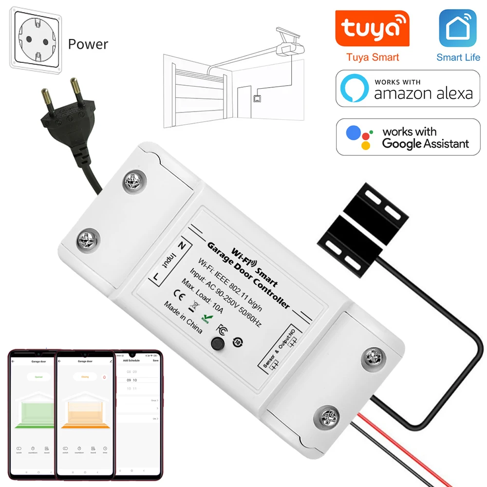 

Tuya Smart Garage Door Opener Controller WiFi Switch App Remote Control Timer Works with Alexa Google Assistant Voice Commands