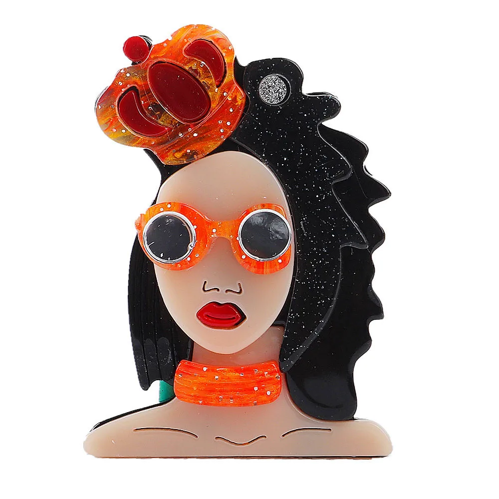Punk Cool Black Hair Lady Wear Crown Acrylic Brooches For Women Resin Figure Glasses Grils Brooch Lapel Pins Fashion Jewelry Gif
Punk Cool Black Hair Lady Wear Crown Acrylic Brooches For Women Resin Figure Glasses Grils Brooch Lapel Pins Fashion Jewelry Gif