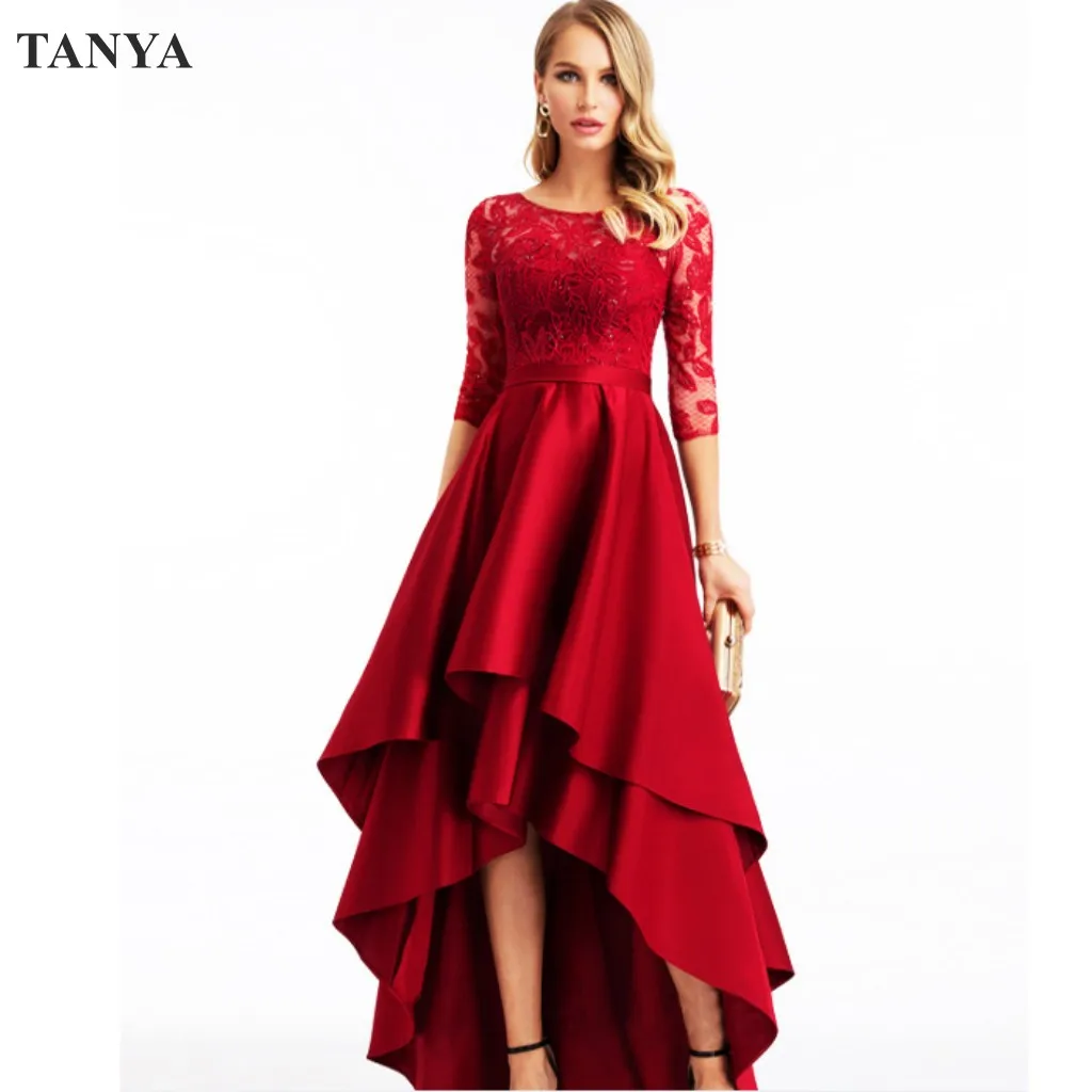 Short Front Long Back Prom Dresses Half Sleeves Two Tiered High Low Lace Formal Women Evening Gown Fashion Party Dress YSAN1624
Short Front Long Back Prom Dresses Half Sleeves Two Tiered High Low Lace Formal Women Evening Gown Fashion Party Dress YSAN1624