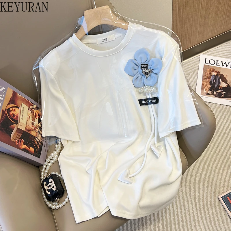 2022 Summer White Three-dimensional Flower Short-sleeved T-shirt Women's Ins Fashion All-match Casual Loose Cotton Top Tee Woman
2022 Summer White Three-dimensional Flower Short-sleeved T-shirt Women's Ins Fashion All-match Casual Loose Cotton Top Tee Woman