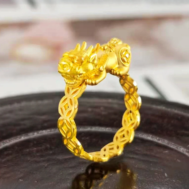 18k Pure Gold Color Rings for Women Men Lucky Pixiu Adjustable Fingle Rings Engagement Wedding Yellow Gold Ring Fine Jewelry
18k Pure Gold Color Rings for Women Men Lucky Pixiu Adjustable Fingle Rings Engagement Wedding Yellow Gold Ring Fine Jewelry