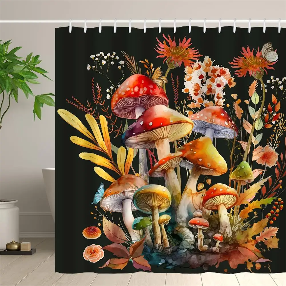 Retro Mushroom Shower Curtains Butterfly Leaves Black Starry Night Sky Floral Plants Bath Curtain For Bathroom Decor with Hooks
Retro Mushroom Shower Curtains Butterfly Leaves Black Starry Night Sky Floral Plants Bath Curtain For Bathroom Decor with Hooks