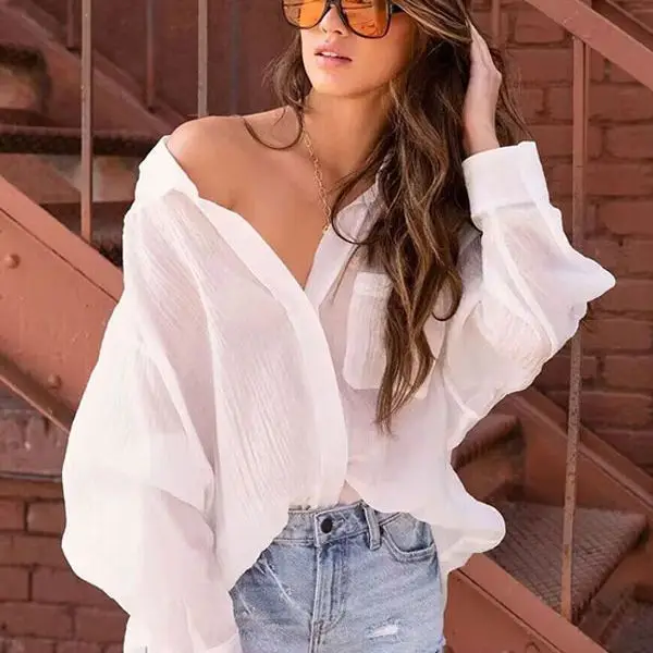 White Blouses 2023 Turn Down Collar Shirts Women Long Sleeve Shirt Geometric Black Shirts Button Work Loose Shirt Streetwear
White Blouses 2023 Turn Down Collar Shirts Women Long Sleeve Shirt Geometric Black Shirts Button Work Loose Shirt Streetwear