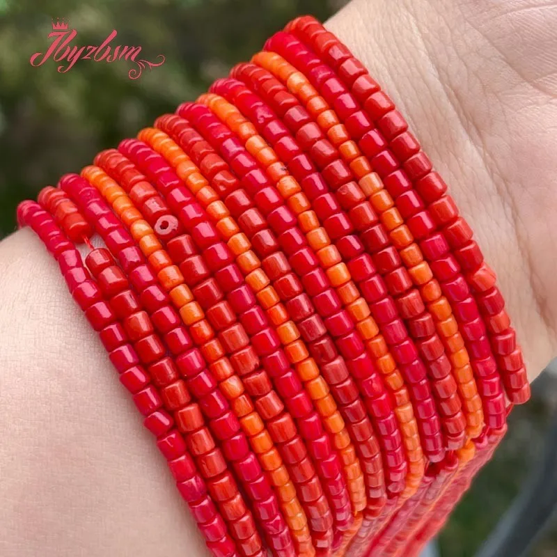 

2mm 3mm Orange Column Coral Stone Spacer Loose Beads for Women DIY Necklace Bracelet Earring Ring Jewelry Making Strand 15"