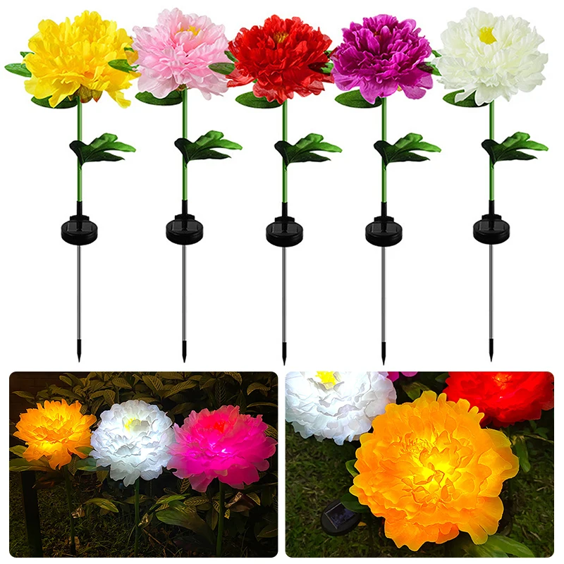 

1 Head Solar Peony Flower Lamp Outdoor Grass Waterproof Lawn Light For Garden Villa Yard Patio Walkway Christmas Tree Garten